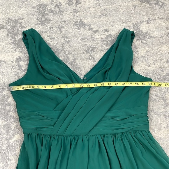 New Dessy Collection Sleeveless Draped Chiffon Maxi Dress With Slit Hunter Green - Picture 9 of 11